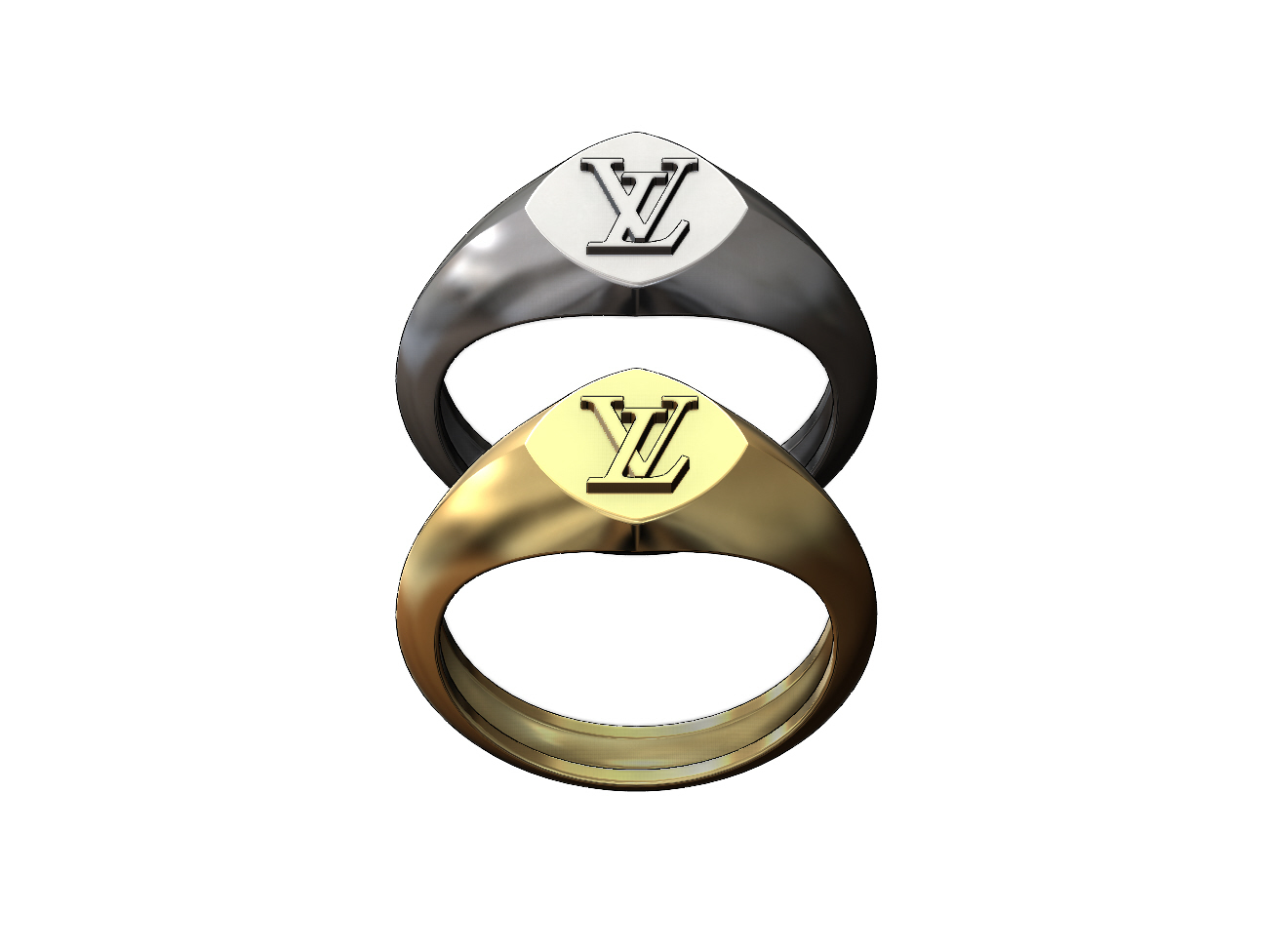 🟪 Square Quadrangle Louis Vuitton logo replica signet ring